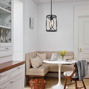 Lampadario Industriale Moderno a 1 Luce, Gabbia in Metallo Nero, Lampada a Sospensione per Isola Cucina, Illuminazione da Soffitto per Interni - Product Image 4