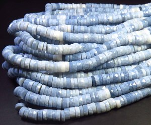 Hermosas Cuentas de Ópalo Azul Natural de 7.5 mm, Cuentas de Ópalo en Forma de Neumático Heishi, Hilo de 16 Pulgadas, Perforadas en el Centro, Facetadas - Product Image 3