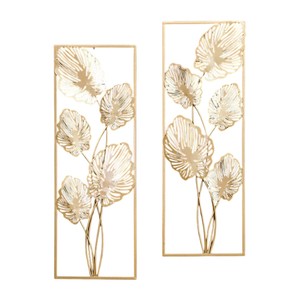 Modern Gold Metal <b>Leaf</b> <b>Wall</b> Art <b>Decor</b> Luxury Round Iron Floral Hanging Sculptures for Living Room Hotel Home Decoration - Product Image 2