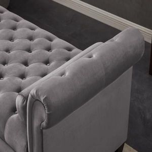 Panca Divano Rettangolare in Velluto Grigio Scuro con Gambe in Legno Massello e Cuscini Cilindrici Integrati, Arredamento per Soggiorno - Product Image 5