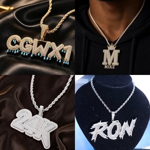 Custom Hip Hop Iced Out Name Pendant Necklace Personalized CZ <b>Letter</b> Pendant Bling Rapper Jewelry for Men Women - Product Image 3