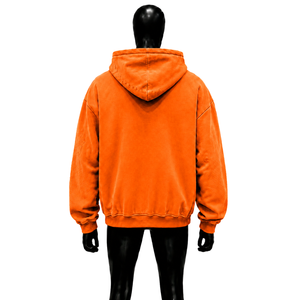 Sweat-shirt à capuche zippé surdimensionné orange pour homme, coupe classique, style décontracté, couleur unie, tissu tricoté, motif graphique, effet délavé - Product Image 1