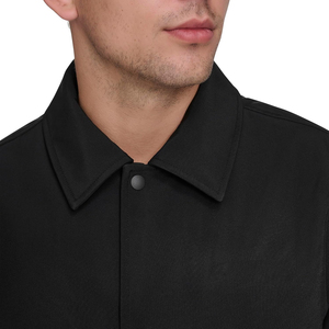 Men's Black Windproof Casual Shirt Jacket With Zipper Closure And Button Front Regular Fit Turn-down Collar Polyester Shell - Product Image 6