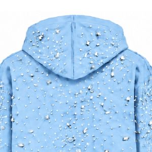 Sudadera con capucha azul cielo con cremallera completa, chaqueta estilo streetwear con cristales incrustados, sudadera con capucha de manga larga con bolsillos frontales - Product Image 4