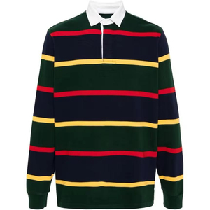 <b>Men's</b> <b>Long</b> <b>Sleeve</b> Striped Polo <b>Shirt</b> Knitted Rugby Top With <b>White</b> Button Collar - Product Image 4