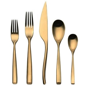 Juego de cubiertos de acero inoxidable con revestimiento de PVD dorado mate, elegante, duradero, Apto para lavavajillas, cubiertos de comedor con espejo, sostenible - Product Image 1