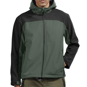 Men's Green Black Color Blocking <b>soft</b> <b>shell</b> <b>Jacket</b> <b>Hooded</b> Zipper Closure Windproof Casual Autumn Wear - Product Image 2