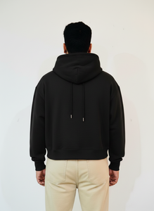 เสื้อฮู้ดโอเวอร์ไซส์สีดำสำหรับผู้ชาย ผ้าฝ้ายสีดำ สไตล์ลำลอง พิมพ์ลายด้านหน้า ทรงปกติ สไตล์ฤดูใบไม้ร่วง - Product Image 2