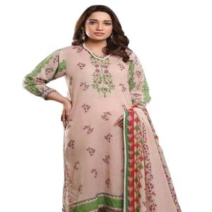 Haute qualité indien pakistanais adultes robe brodée pelouse coton Shalwar Kameez impression numérique lin matériel pour la saison estivale - Product Image 1
