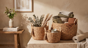 Water Hyacinth Woven Storage Basket Rectangular Organizer <b>Bin</b> With Metal Handles for Home <b>Bathroom</b> Kitchen - Product Image 3