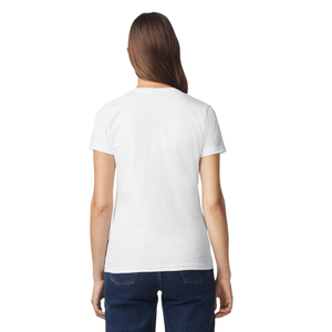 T-shirt blanc uni à col en V et manches courtes pour femme, en mélange de coton doux et respirant, décontracté, léger, coupe classique, idéal pour l'été - Product Image 2