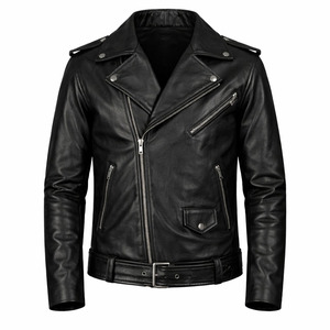 Unisex Black Biker Leather <b>Jacket</b> Asymmetrical Zip Motorcycle Style Slim Fit <b>Winter</b> Coat Windproof <b>Waterproof</b> Eco-Friendly - Product Image 1