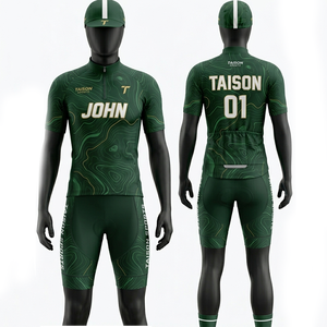 Conjunto de traje de ciclismo para hombre, poliéster y spandex premium, tela transpirable de 220 GSM, diseño de paneles en marrón y verde azulado, logotipo personalizado por sublimación. - Product Image 3