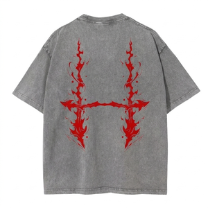 Custom Vintage Acid Wash Men's Regular Fit 220g Cotton Streetwear <b>T</b>-<b>Shirt</b> <b>Rainbow</b> Pattern Breathable Quick Dry Short Sleeve - Product Image 2