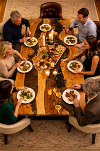 Mesa de Comedor con Borde Natural y Resina Epoxi, Mesa de Madera Negra, Mesa de Comedor de Lujo Hecha a Mano, Muebles Rústicos Modernos, Mesa de Tamaño Personalizado - Product Image 5