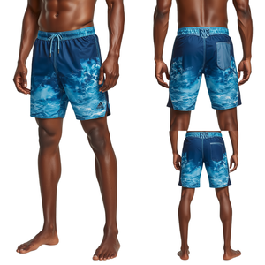 Short de bain pour homme de qualité supérieure à séchage rapide avec motif numérique Ocean Current, tissu léger haute performance pour la plage et doublure en maille - Product Image 3