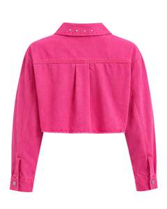Chaqueta Vaquera Corta Rosa Personalizada para Mujer con Adornos de Pedrería y Botones, Manga Larga, Estilo Casual y a la Moda - Product Image 2