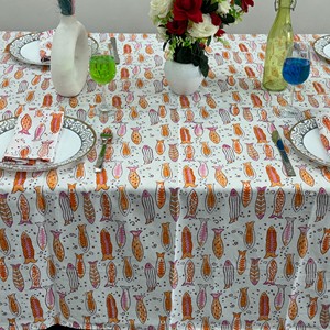 Printed Cotton <b>Tablecloth</b> With Fish Pattern <b>Square</b> Shape Modern Style Washable Home Use - Product Image 3