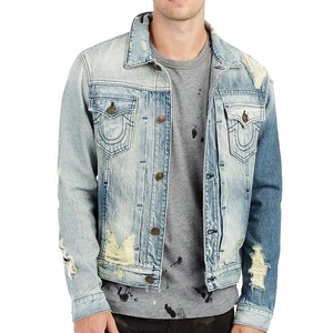2023 Slim Fit Men's <b>Denim</b> <b>Jacket</b> OEM <b>Custom</b> Designs Men's Winter <b>Jacket</b> Embroidery <b>Custom</b> Logo Washed Blue <b>Denim</b> Jeans <b>Jacket</b> - Product Image 2