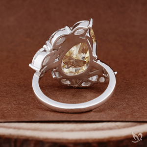 Fancy Vivid Yellow Pear Lab Diamond <b>Ring</b> 5.22 Ct IGI Certified <b>Nature</b> <b>Inspired</b> Statement <b>Ring</b> - Product Image 2
