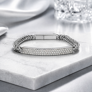 <b>Mens</b> 316L Stainless Steel Pav Bar Cuban Link Bracelet High Polish Silver Tone Diamond Brilliant Cut ID Chain Jewelry Gift - Product Image 4