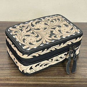 Portable Genuine Leather Simple Travel Jewelry Storage <b>Gift</b> <b>Box</b> Hand Tooled Leather Ring <b>Earring</b> Zipper Closure Jewelry Organize - Product Image 4