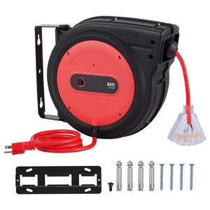 Avvolgicavo retrattile per impieghi gravosi da 80 piedi, cavo di alimentazione 12AWG/3C SJTOW, presa tripla illuminata da 15 Amp, materiale ABS, CEE - Product Image 1