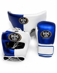 No Boxing No Life - Juego de Guantes de Boxeo para Entrenamiento y Sparring, 100% Cuero Vacuno Genuino, Azul y Blanco, Equipo de Protección, Hecho en México - Product Image 2