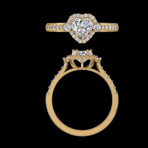 Anillo de Compromiso con Halo de Diamantes en Forma de Corazón de 0.85ct, Oro Amarillo de 14k/18k, Banda Pavé, Joyería Fina Personalizada para Boda o Aniversario - Product Image 2