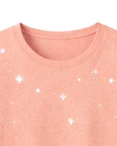 Camiseta de Algodón Personalizada para Mujer con Estampado de Estrella de Diamantes de Imitación, Manga Corta, Cuello Redondo, Top Casual de Moda para Mujer, Diseño OEM Personalizado - Product Image 4