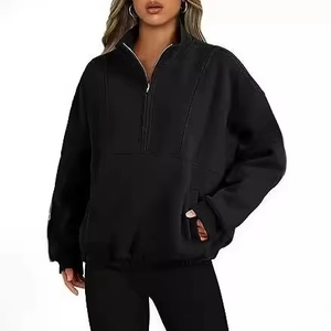 Sweat-shirt décontracté pour femme avec demi-fermeture éclair, col montant, manches longues, couleur unie et poche, idéal pour l'automne - Product Image 6