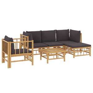 Ensemble de salon de jardin en bambou gris foncé, 100% polyester, modulaire moyen, mobilier d'extérieur élégant - Product Image 3
