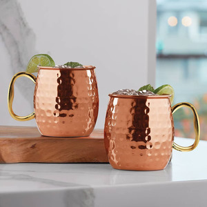 Premium Hammered Copper Moscow Mule <b>Mugs</b> 100% Handcrafted Pure Solid Copper Cocktail Cups with <b>Gold</b> Brass Handle for Bar Giftwar - Product Image 1
