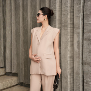 Robe de maternité d'été écologique, en coton modal, brodée à la main, respirante, antistatique, coupe ample, col cranté, simple boutonnage - Product Image 5