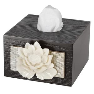 Square Metal Tissue Box Cover Floral Decorative Tissue Holder Classic Desktop Napkin Case - Product Image 4