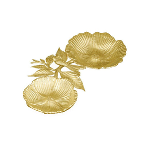Élégant bol en métal doré à double fleur avec poignée en forme de branche d'oiseau central pour organisateur de bureau de luxe, décoration intérieure et service - Product Image 5