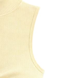 Top Corto Sin Mangas con Cuello Alto Acanalado en Amarillo Mantequilla, con Cordón Ajustable y Fruncido Delantero, Ajuste Ceñido, Estilo Casual para Mujer - Product Image 6