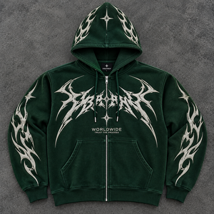 Men's <b>Black</b> Front Zip up Hoodie 100% Cotton Embroidered Breathable Oversized <b>Fleece</b> Pullover Winter Streetwear - Product Image 3