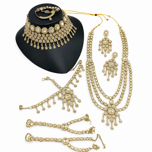 Conjunto de Joyería Kundan para Novia, Collar Largo, Pendientes, Maang Tikka, Zirconia, Baño de Rodio, Estilo Étnico para Bodas - Product Image 1
