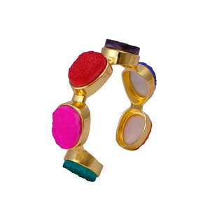 Brazalete Ajustable de Plata Chapada en Oro con Druzy de Azúcar Colorido, Brazalete Ancho de Gema Hecho a Mano, Joyería Gruesa, Regalo - Product Image 3