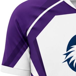 Maillot de football violet et blanc personnalisé, tenue d'équipe de football respirante avec impression nom et numéro, fabrication OEM - Product Image 5