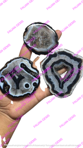 จี้หินอาเกตสีดำธรรมชาติคุณภาพสูง FAIJAN GEMS รูปทรงไม่สม่ำเสมอ ขัดเงาสีขาว สำหรับงานฝีมือและเครื่องประดับ - Product Image 4
