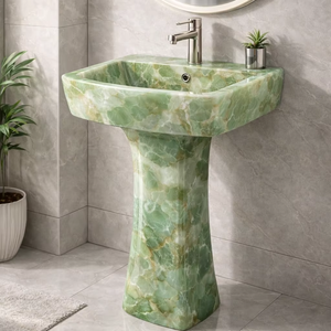 Lavabo de Pedestal de Mármol Verde Ónix Natural de Lujo, Lavabo de Piedra Independiente para Proyectos de Villas y Hoteles - Product Image 1