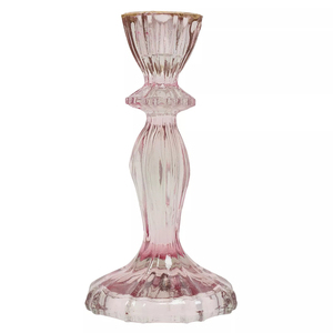Porte-bougie en verre rose avec bord doré, élégant support décoratif pour bougie, pour la décoration de la maison - Product Image 2