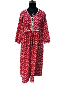 Vestido largo informal de algodón con bordado floral y estampado a mano, estilo indio, para mujer, regalo para ella. - Product Image 3