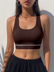 Breathable <b>Mesh</b> Inset Athletic Sports Bra Racerback High Support Elastic Band Training <b>Crop</b> <b>Top</b> Women Fitness Yoga Vest - Product Image 5