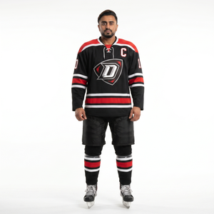 Maillot de hockey sur glace personnalisé sublimé, uniforme d'équipe classique, 100 % polyester, maille épaisse, noir, rouge, blanc, fabricant OEM - Product Image 1
