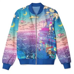 เสื้อแจ็คเก็ตบอมเบอร์สีขาวม่วงสำหรับผู้ชาย พิมพ์ลายตัวอักษร ซิปด้านหน้า สไตล์ลำลอง ผลิตจากโพลีเอสเตอร์ เหมาะสำหรับใส่ในฤดูใบไม้ร่วง - Product Image 4