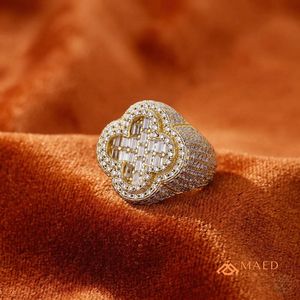 <b>Mens</b> Gold Plated Moissanite Clover Hip Hop Engagement Anniversary Gift <b>Ring</b> for <b>Men</b> Stylish Fashion Jewelry - Product Image 2