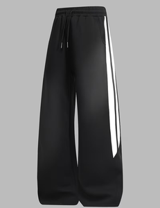 Men's Black Wide Leg Sweatpants Casual Winter Wear Breathable 100% Polyester French Terry Knitted Fabric 380g Plain Dyed - Product Image 6